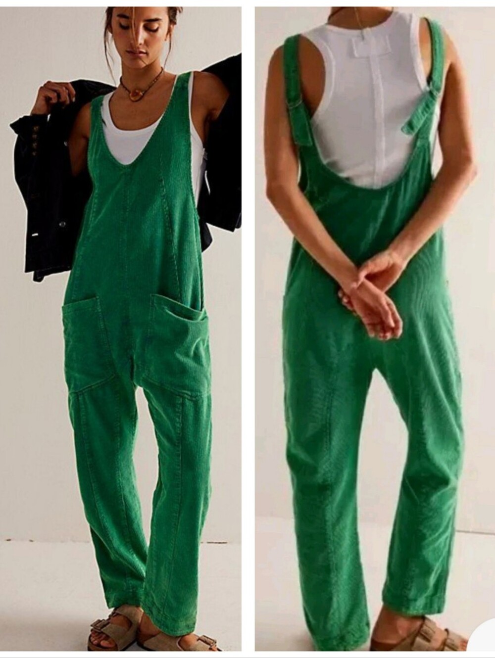 We The Free PEOPLE high Roller Cord Jumpsuit Green Corduroy Size S